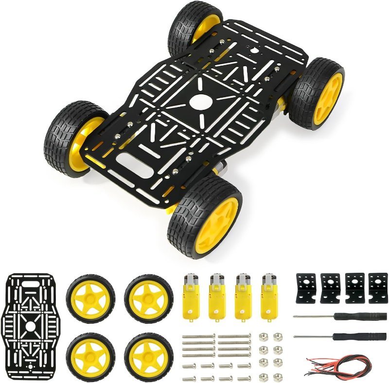 Aluminum alloy 4WD robot car chassis kit with four TT gear motors and rubber tires