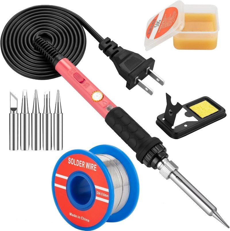 60W adjustable temperature soldering iron kit with five interchangeable tips