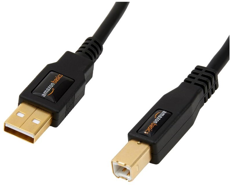 Amazon Basics USB-A to USB-B 2.0 printer-style cable used to connect an Arduino Uno to a computer