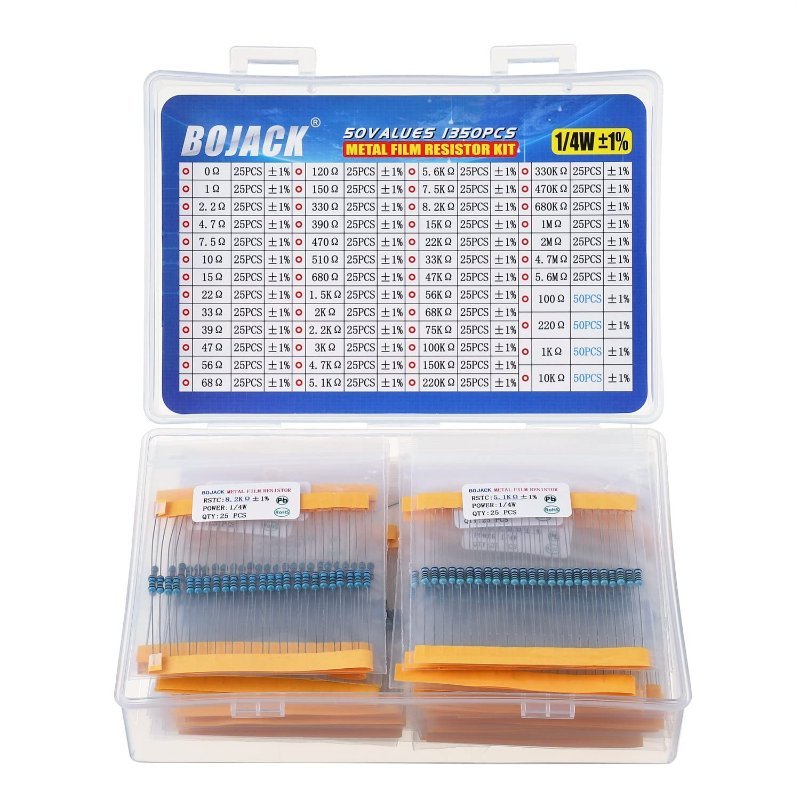 BOJACK 50 values 1350 piece 1% metal film resistor assortment kit