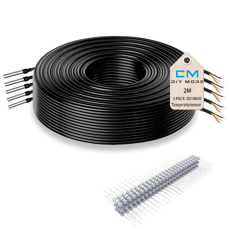 DS18B20 waterproof stainless steel temperature sensor probes with 4.7K ohm pull-up resistors