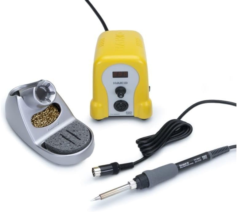 Hakko FX888DX-010 digital soldering station in yellow with iron holder