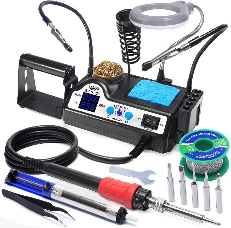 WEP 927-IV soldering station kit with helping hands, LED magnifier and extra tips