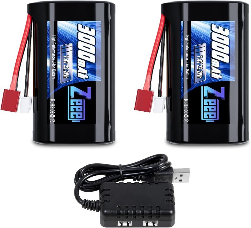Zeee 2S Li-ion 3000mAh 7.4V battery pack with balance charger