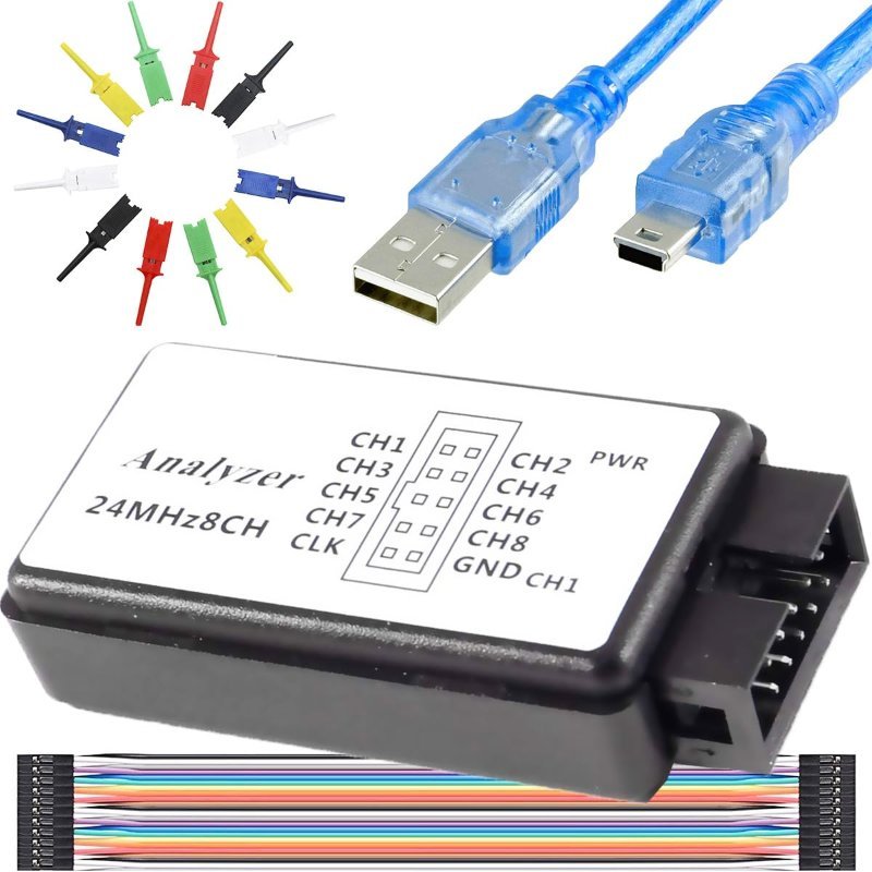 DAOKAI USB logic analyzer kit with test hook clips and Dupont jumper cables