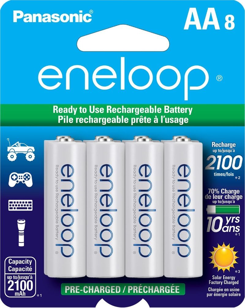 Panasonic eneloop AA 2100-cycle NiMH rechargeable batteries, 8-pack