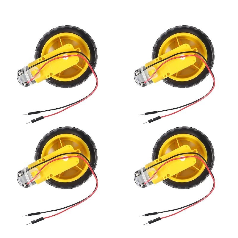 Four-pack of 1:48 TT gearbox motors with 65mm rubber wheels